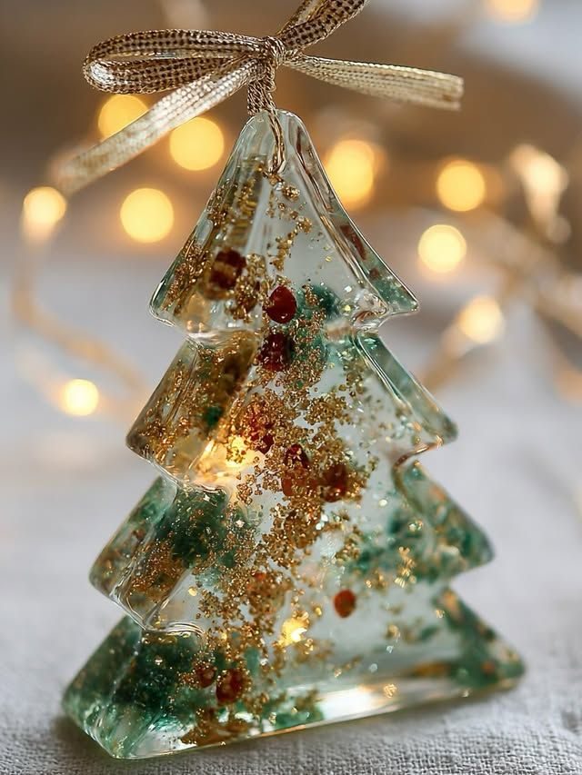Adorno navideño de resina con glitter dorado