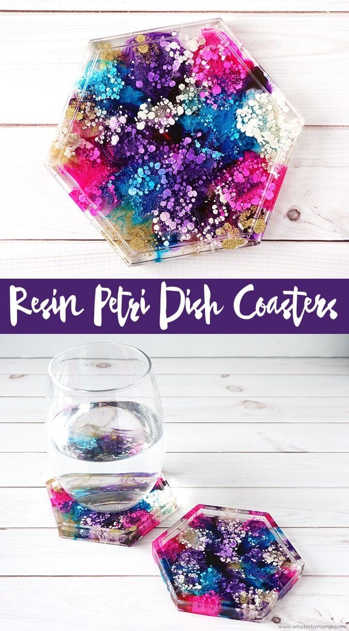 Posavasos de resina con técnica Petri